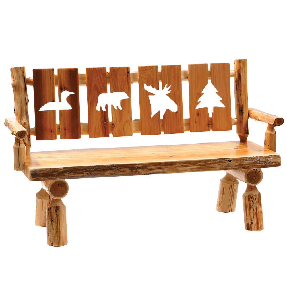 Cedar Cut-Out Log Bench with Back and Armrests