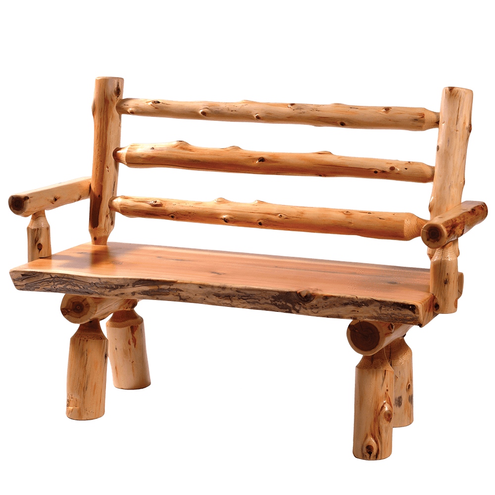 Cedar Log Bench with Back and Armrests