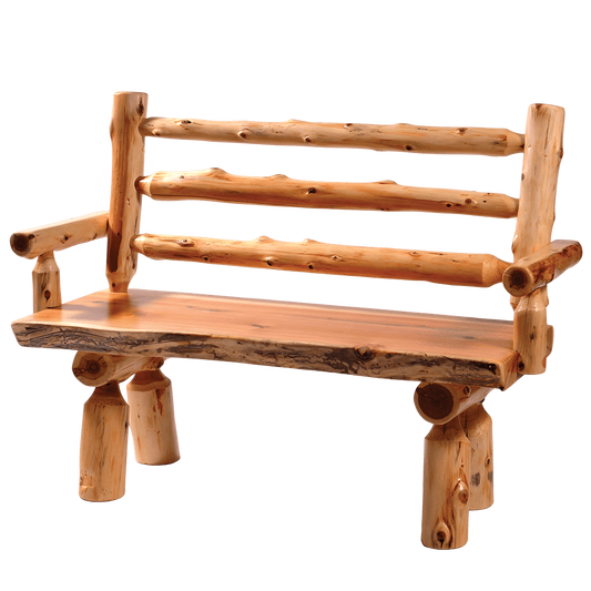 Cedar Log Bench with Back and Armrests