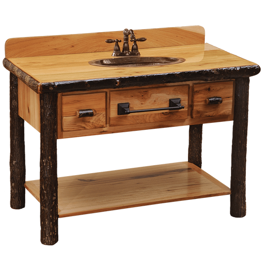 Hickory Freestanding Open Vanity with Shelf and Two Drawers - Rustic Maple