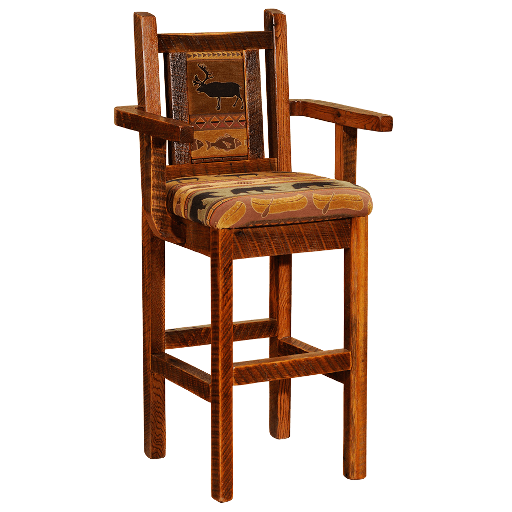 Barnwood Artisan Barstool with Arms
