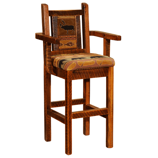 Barnwood Artisan Barstool with Arms